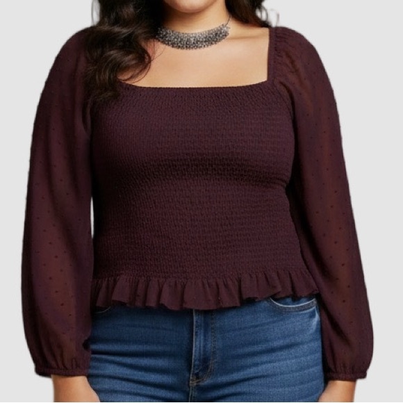 Express Tops - EXPRESS Purple Sparkle Long Sleeve Elastic Smocked Puff Shoulder Blouse XL